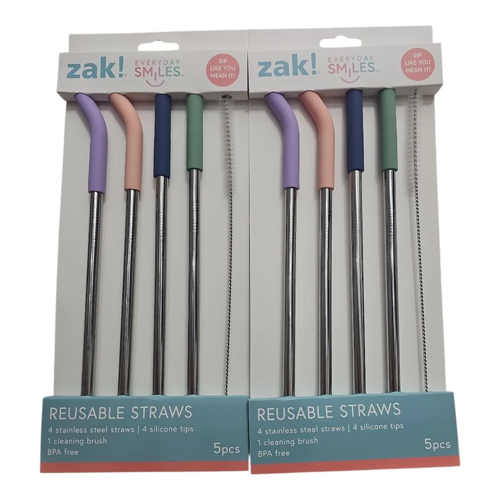 ZAK! 27 Pcs. Reusable Stainless Steel Straws Silicone Tips 3 Boxes  NEW